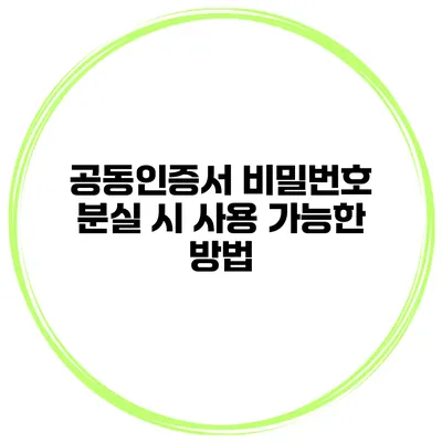 공동인증서 비밀번호 분실 시 사용 가능한 방법