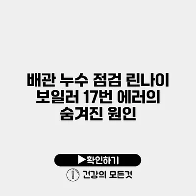 배관 누수 점검 린나이 보일러 17번 에러의 숨겨진 원인