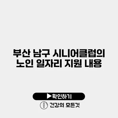 부산 남구 시니어클럽의 노인 일자리 지원 내용