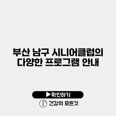 부산 남구 시니어클럽의 다양한 프로그램 안내